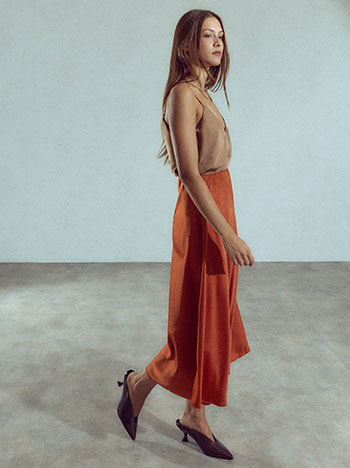 Satin midi skirt in terracota