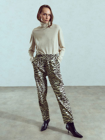Zebra print trousers in beige