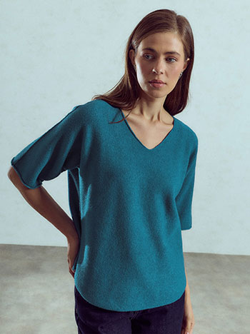 Knit sweater with viscose in teal