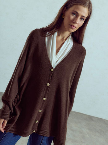 Asymmetric oversized cardigan in brown