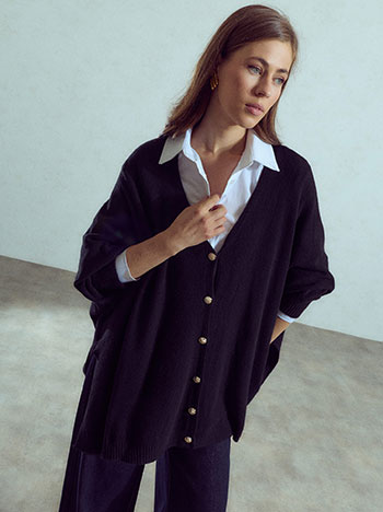 Asymmetric oversized cardigan in black