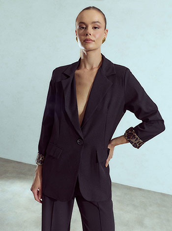 Blazer with leopard lining in black