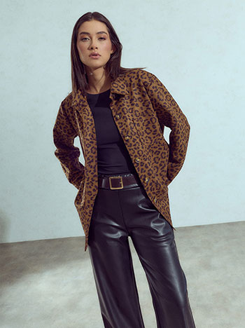 Printed faux suede jacket in brown