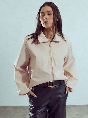 Jacket with elastic hem in beige