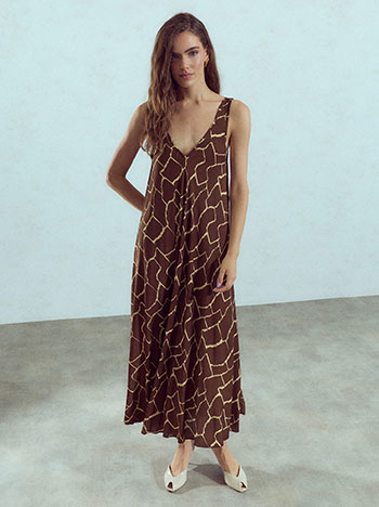 Maxi printed dress in brown