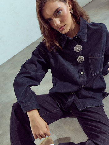 Πουκάμισο denim με τσέπη σε σκούρο μπλε