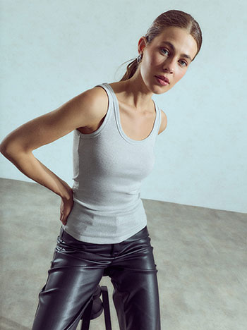 Sleeveless metallic top in light grey