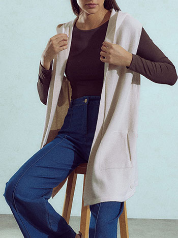 Knit vest with hoodie in beige