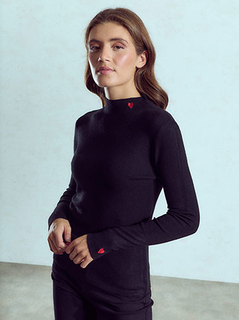 Sweater with embroidered hearts in black