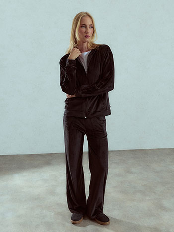 Velvet side-stripe tracksuit in black