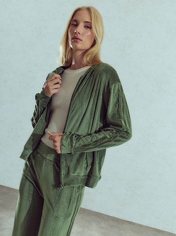 Velvet side-stripe tracksuit in khaki