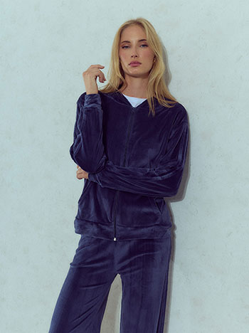 Velvet side-stripe tracksuit in dark blue