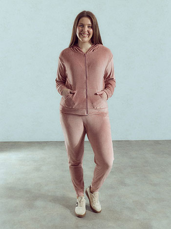Solid velvet tracksuit set in dusty pink
