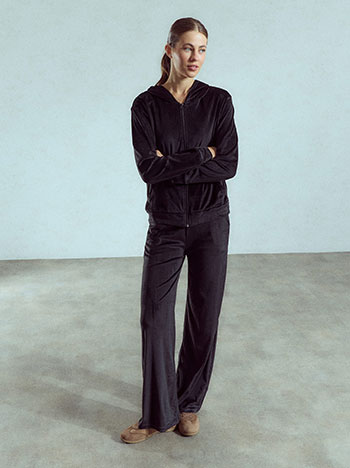 Velvet tracksuit set with hoodie in black