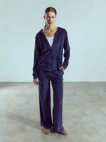 Velvet tracksuit set with hoodie in dark blue