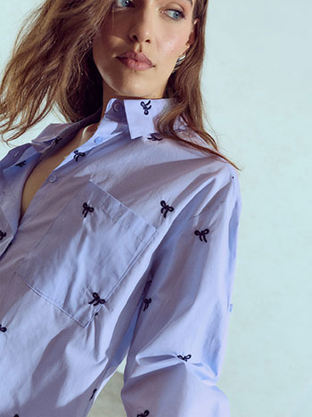 Shirt with embroidered bows in sky blue