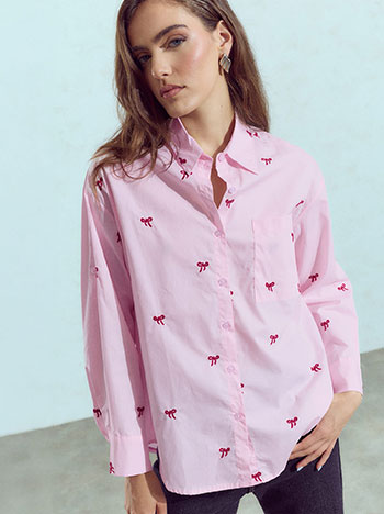 Shirt with embroidered bows in pink