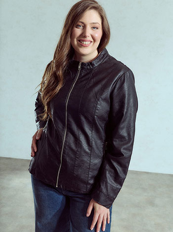 Solid faux leather jacket in black