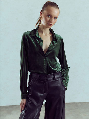 Velvet asymmetric shirt in dark green