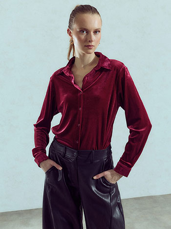 Velvet asymmetric shirt in wine red