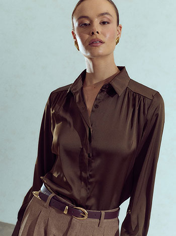 Satin shirt in dark brown
