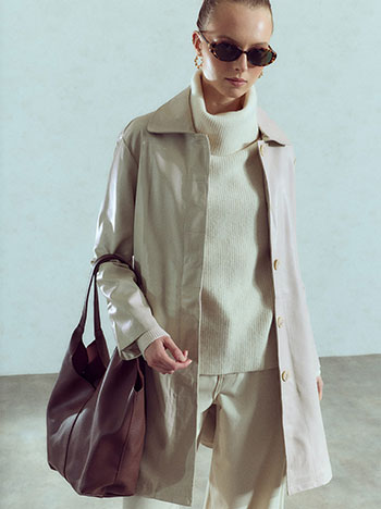 Faux leather coat in beige