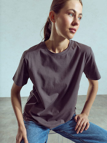Τ-shirt μονόχρωμο σε γκρι σκούρο