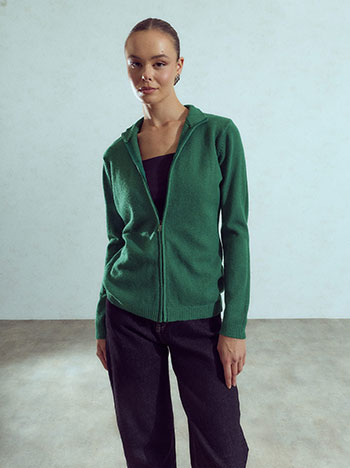 Knit cardigan with zip fastening in dark green