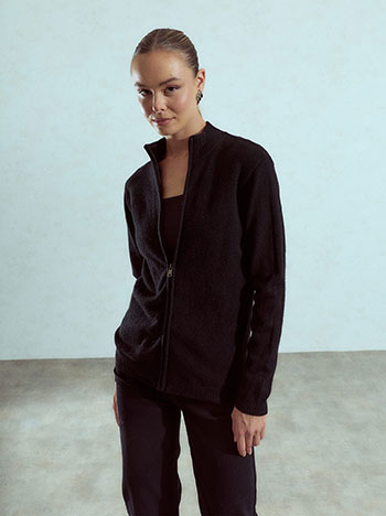 Knit cardigan with zip fastening in black