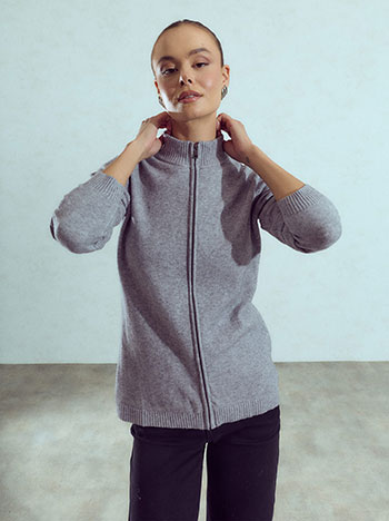 Knit cardigan with zip fastening in grey