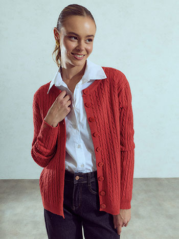 Knit cardigan with viscose in dark red