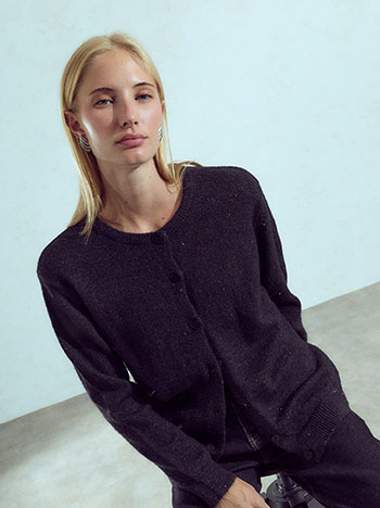Knit melange sweater in black