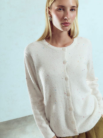 Knit melange sweater in white