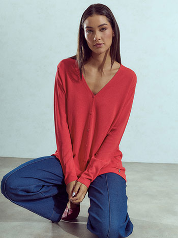 Cardigan with V neckline in red
