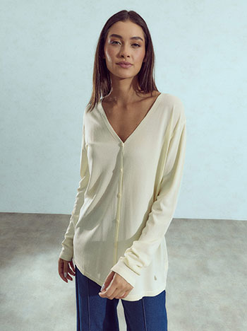 Cardigan with V neckline in off white