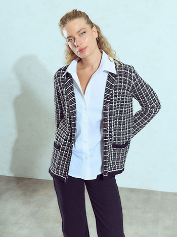 Ζακέτα tweed μεταλλιζέ με strass σε μαύρο