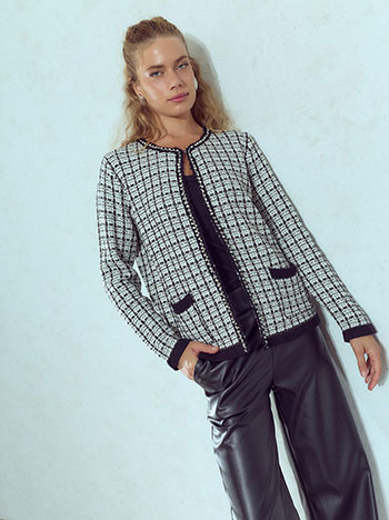 Ζακέτα tweed μεταλλιζέ με strass σε λευκό