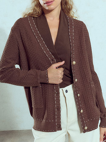 Textured knit cardigan in brown