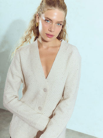 Metallic cardigan with sequins in light beige