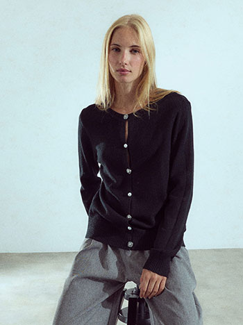 Cardigan with pearl buttons in black