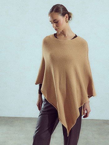 Knit asymmetric cape in camel