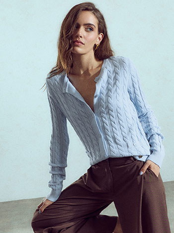 Knit metallic cardigan in sky blue