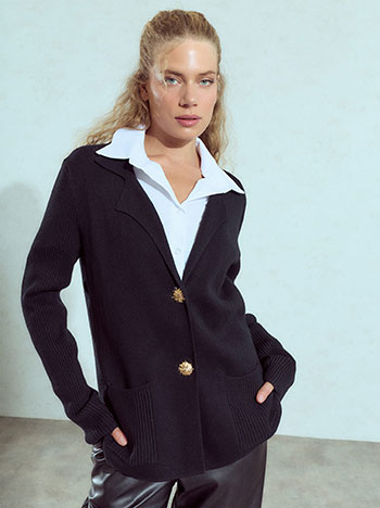 Cardigan with ribbed sleeves in black