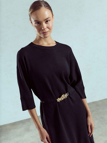Dress midi with detachable belt in black