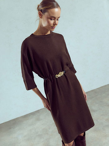 Dress midi with detachable belt in dark brown