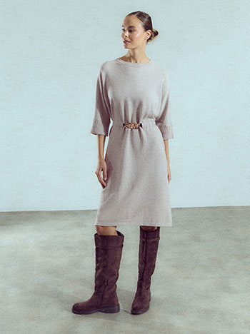 Dress midi with detachable belt in light brown