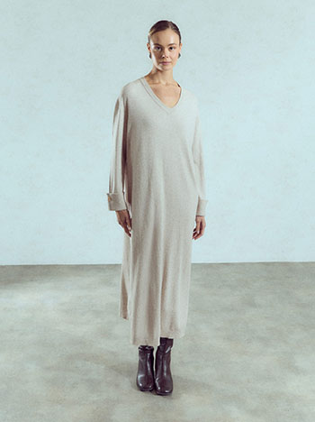 Dress with decorative buttons in light brown