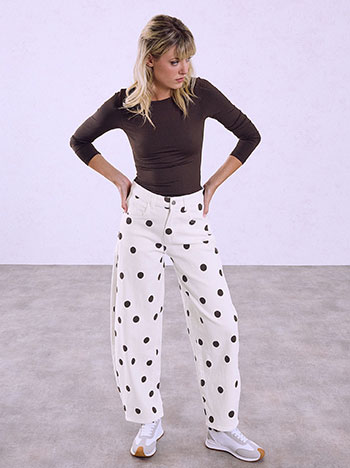 Polka dot balloon jeans in off white