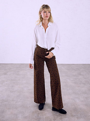 Polka dot wide-leg jeans in brown