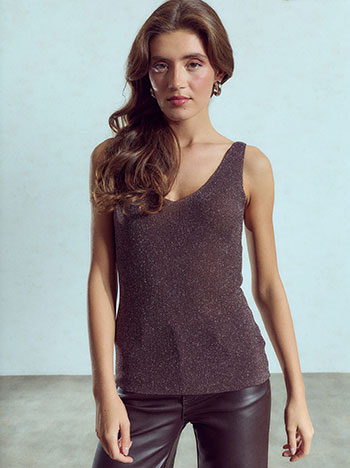 Sleeveless metallic top in brown